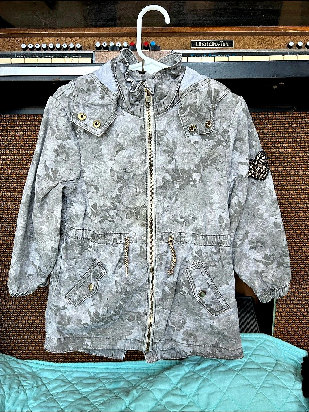 H&M Hooded Floral Jacket Girls Size 4-5Y